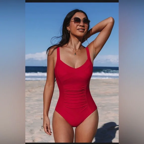 Cupshe Red Ruched Tummy Control
One-Piece - Picture 1 of 8